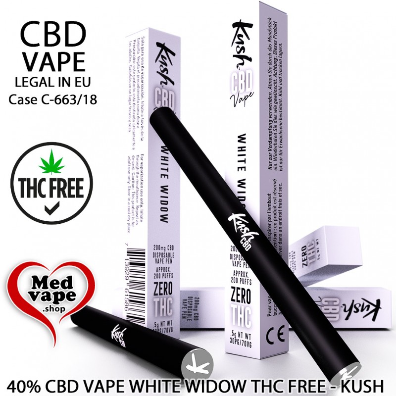 40% CBD VAPE WHITE WIDOW - KUSH VAPE DISPOSABLE (200mg CBD) CBG WEED THC MARIJUANA CANNABIS